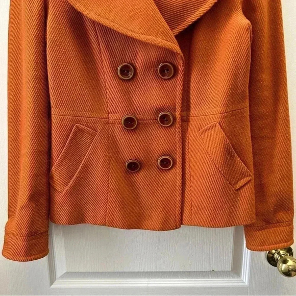 Vintage Pea Coat Blazer Double Breasted Wool Blend Rusty Orange Size  Small - Picture 5 of 16